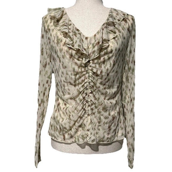 CAbi Tops - CAbi Dapple Forest Fairy Mesh Flutter Sleeve Ruched Blouse Top Small Whimsigoth